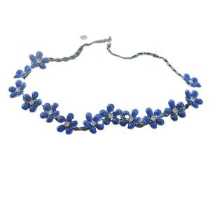 Vintage Blue bubbled floral daisy necklace with gemstone center set in silver